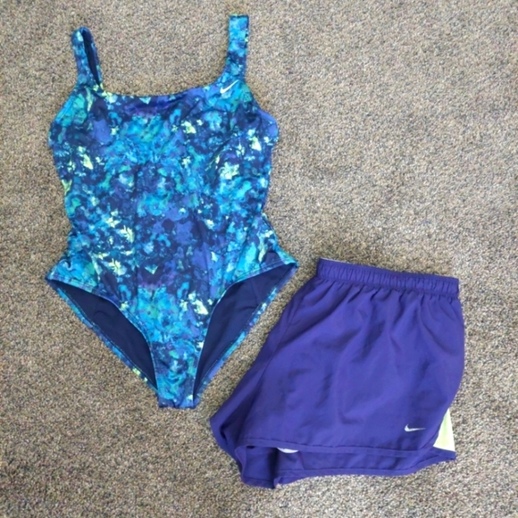 Nike 1 Pc Earthdye U Back Swimsuit & Shorts Beach Athleisure Resortwear L/XL - Picture 1 of 10